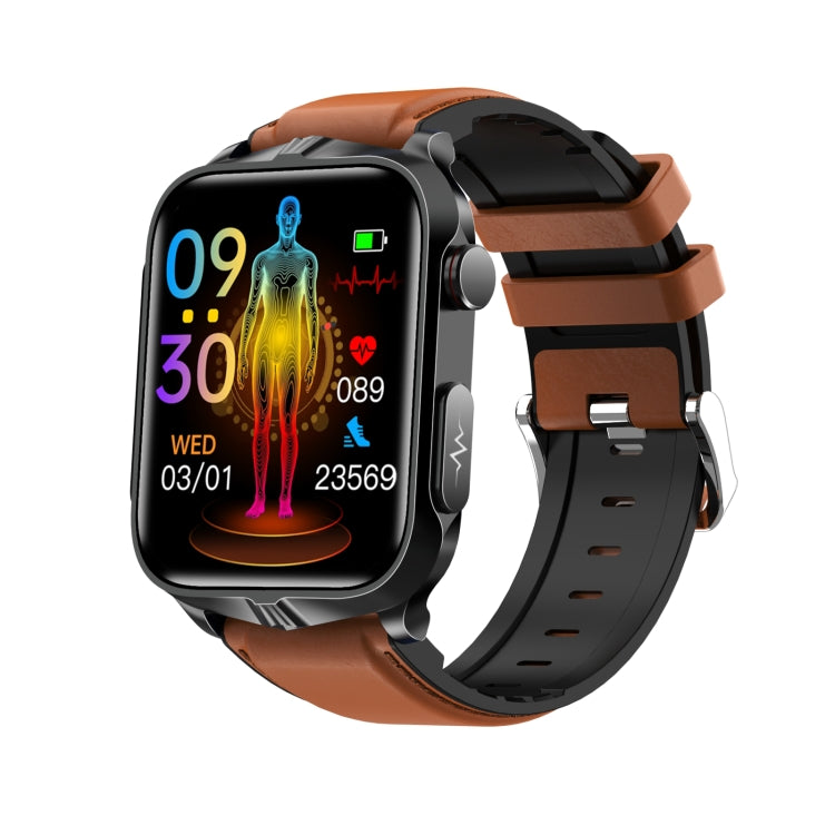 TK11P 1.83 inch IPS Screen IP68 Waterproof Leather Band Smart Watch, Support Stress Monitoring / ECG (Brown) - Smart Watches by buy2fix | Online Shopping UK | buy2fix