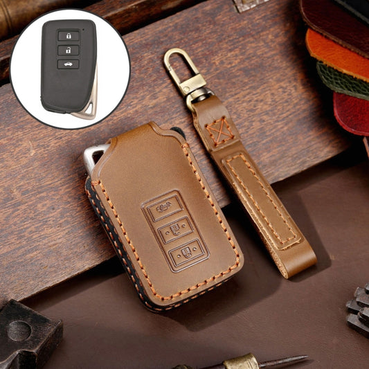 For Lexus 3-button Hallmo Car Cowhide Leather Key Protective Cover Key Case(Brown) - In Car by Hallmo | Online Shopping UK | buy2fix
