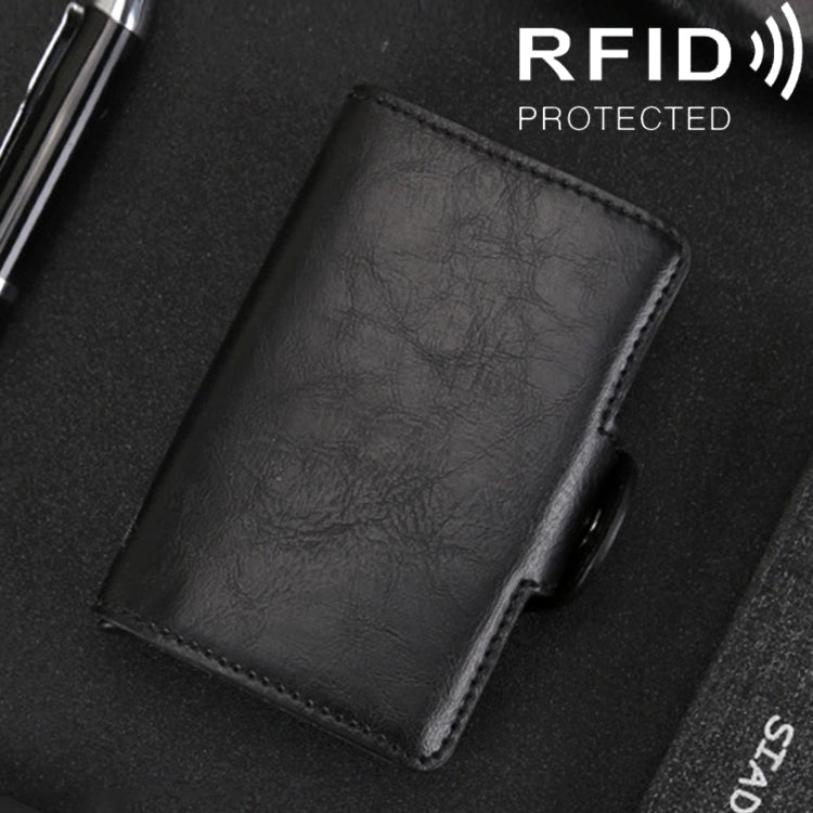 X-7 Antimagnetic RFID  Multi-functional Aluminum Crazy Horse Texture Leather Card Bag Wallet(Black) - Antimagnetic RFID Package by buy2fix | Online Shopping UK | buy2fix