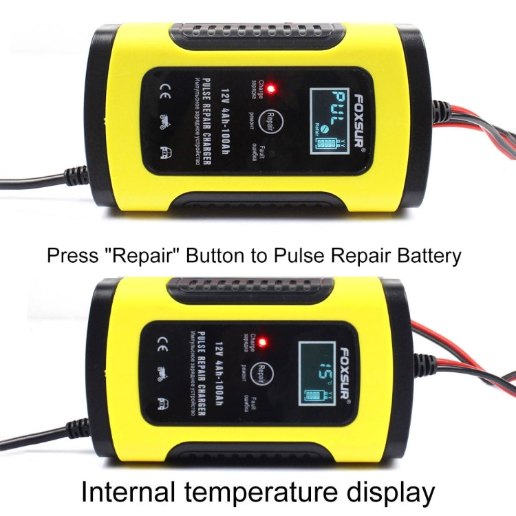 FOXSUR 12V 6A Intelligent Universal Battery Charger for Car Motorcycle, Length: 55cm, EU Plug(Yellow) - In Car by FOXSUR | Online Shopping UK | buy2fix