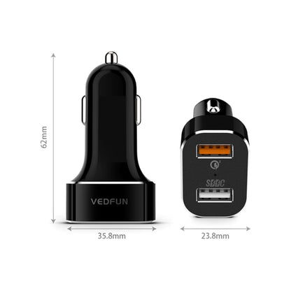 VEDFUN TurboDrive C210 Dual Ports Quick Charge 3.0 + SDDC Technology USB Car Charger for Smartphones and Tablets - In Car by VEDFUN | Online Shopping UK | buy2fix