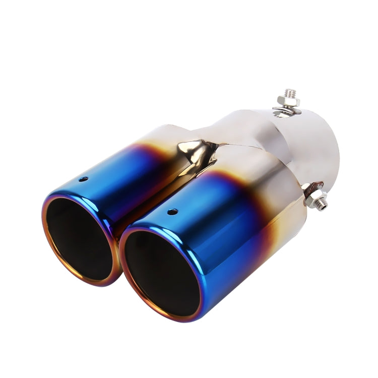 Universal Car Styling Stainless Steel Curved Double Outlets Exhaust Tail Muffler Tip Pipe(Blue) - In Car by buy2fix | Online Shopping UK | buy2fix