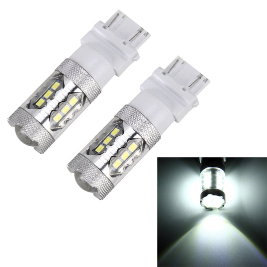 2 PCS T25 / 3157 5W 250LM 6000K Car Auto Brake Lights 16LEDs SMD-2835 Lamps, DC 12V (White Light) - Brake Lights by buy2fix | Online Shopping UK | buy2fix