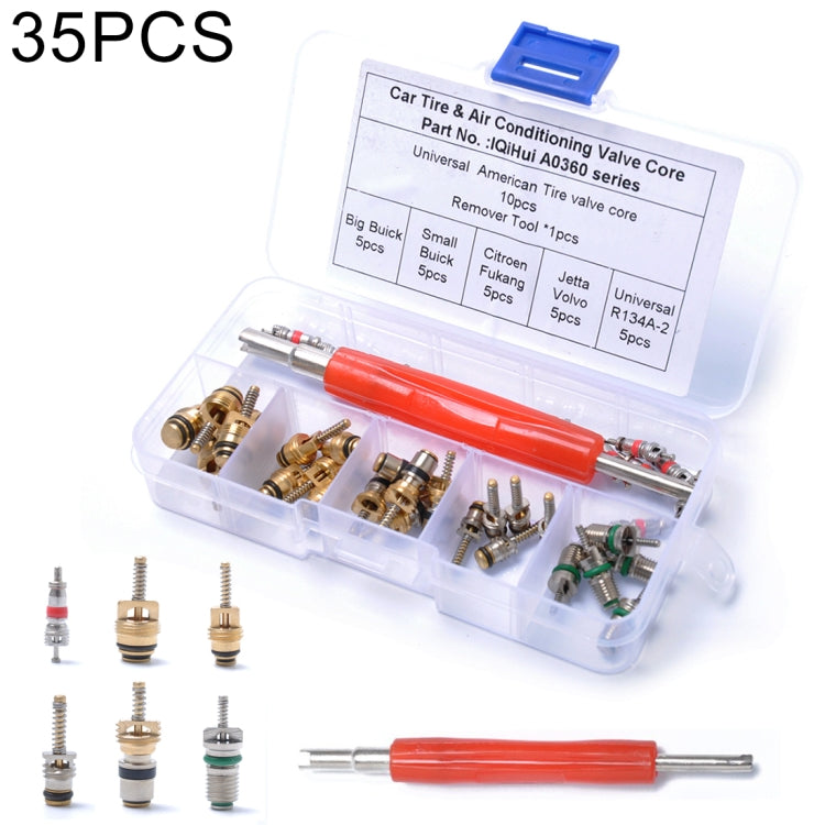 35 PCS Car R134A Air Condition Valve Core Assortment with Remover Tool for Buick / Citroen / Jetta - In Car by buy2fix | Online Shopping UK | buy2fix