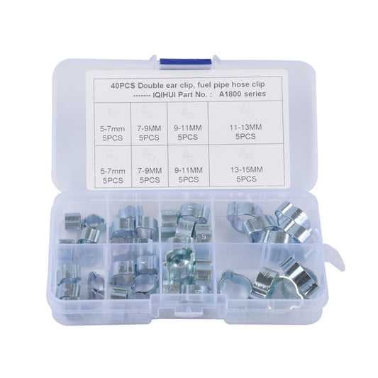 40 PCS Adjustable Double Ear Zinc Plated Steel Hydraulic Hose Clamps O-Clips Pipe Fuel Air, Inside Diameter Range: 5.0-15mm - In Car by buy2fix | Online Shopping UK | buy2fix
