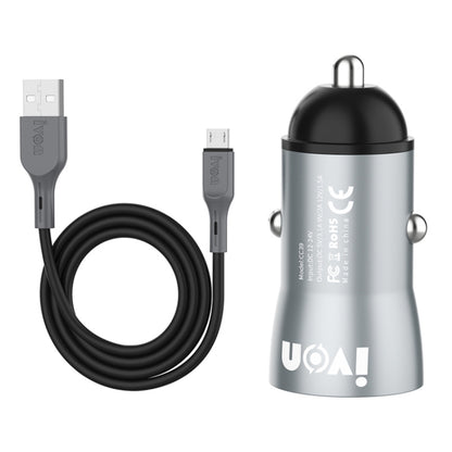 IVON CC39 18W 3.1A QC 3.0 USB Car Charger + 1m USB to Micro USB Fast Charge Data Cable Set - Car Charger by IVON | Online Shopping UK | buy2fix