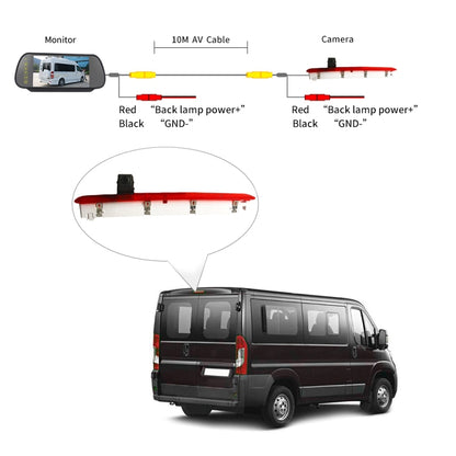 PZ473 Car Waterproof 170 Degree Brake Light View Camera + 7 inch Rearview Monitor for Volkswagen T6 Single Door - In Car by buy2fix | Online Shopping UK | buy2fix