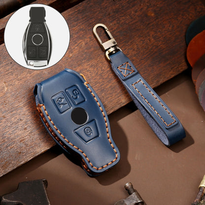 Hallmo Car Cowhide Leather Key Protective Cover Key Case for Old Mercedes-Benz E300L(Blue) - Car Key Cases by Hallmo | Online Shopping UK | buy2fix