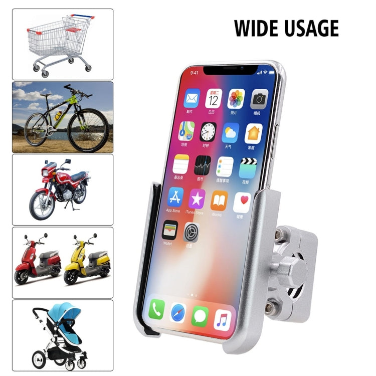 Motorcycle Aluminium Alloy Mobile Phone Holder Bracket, Handlebar Version(Silver) -  by buy2fix | Online Shopping UK | buy2fix