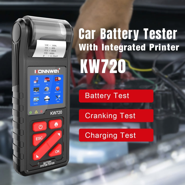 KONNWEI KW720 Car 3.2 inch 6V-24V Lead-acid Battery Tester with Printer - Code Readers & Scan Tools by KONNWEI | Online Shopping UK | buy2fix