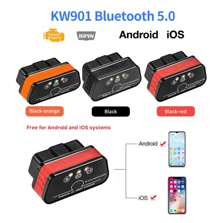KONNWEI KW901 Android Phone OBD2 Car Bluetooth 5.0 Diagnostic Scan Tools(Red) - In Car by KONNWEI | Online Shopping UK | buy2fix