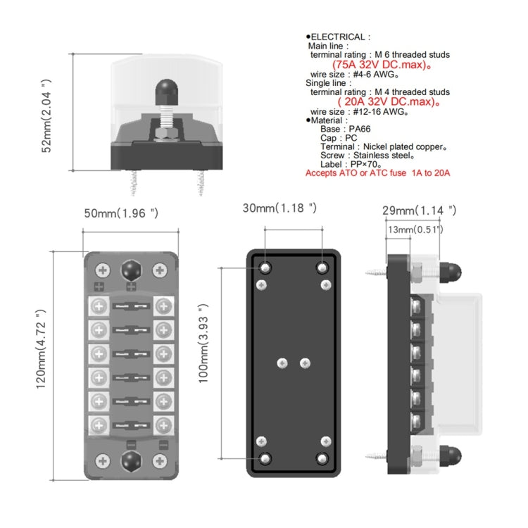 CS-978A1 FB1901 1 In 6 Out Independent Positive Negative Fuse Box without Fuse Piece for Auto Car Truck Boat - In Car by buy2fix | Online Shopping UK | buy2fix