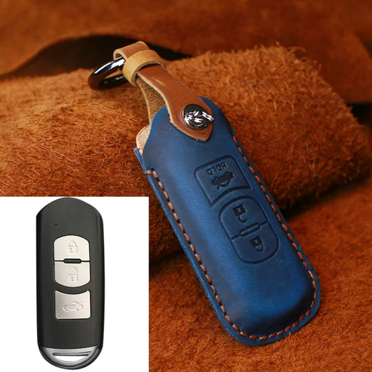 For Mazda Old Style Hallmo Car Cowhide Leather Key Protective Cover Key Case, Three Keys Version(Blue) -  by Hallmo | Online Shopping UK | buy2fix