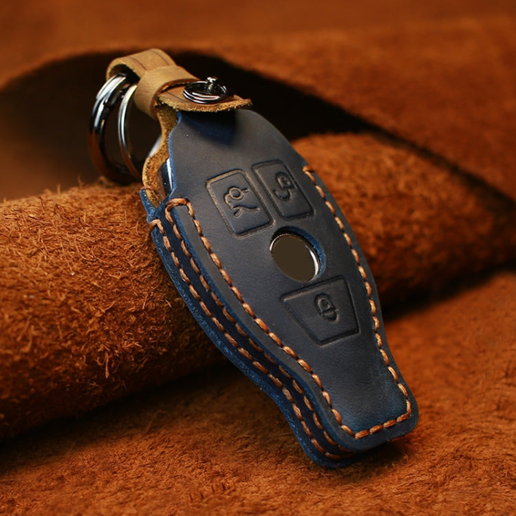For Mercedes-Benz Old Style Car Cowhide Leather Key Protective Cover Key Case (Blue) - Car Key Cases by buy2fix | Online Shopping UK | buy2fix