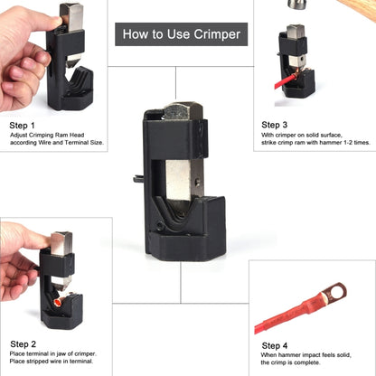 Car Battery Cable Hammer Crimper Hammer Lug Crimper Tool Pliers with T2 Copper 8 x 5/16 Heavy-duty Cold-pressed Wire Terminals - In Car by buy2fix | Online Shopping UK | buy2fix