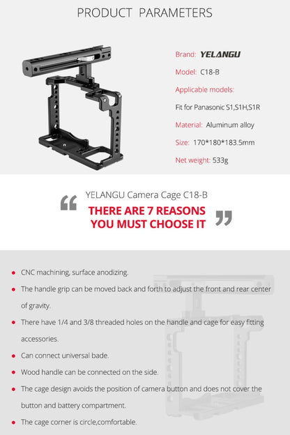 YELANGU C18 YLG0915A-B Video Camera Cage Stabilizer with Handle for Panasonic Lumix DC-S1H / DC-S1 / DC-S1R (Black) - Camera Accessories by YELANGU | Online Shopping UK | buy2fix