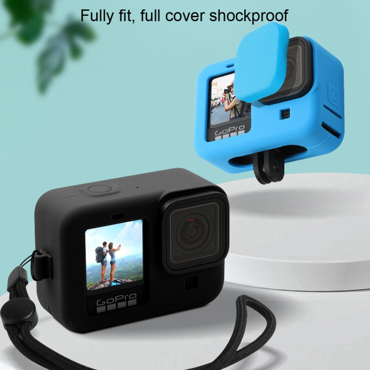 For GoPro HERO10 Black / HERO9 Black Silicone Protective Case Cover with Wrist Strap & Lens Cover(Blue) - DJI & GoPro Accessories by buy2fix | Online Shopping UK | buy2fix