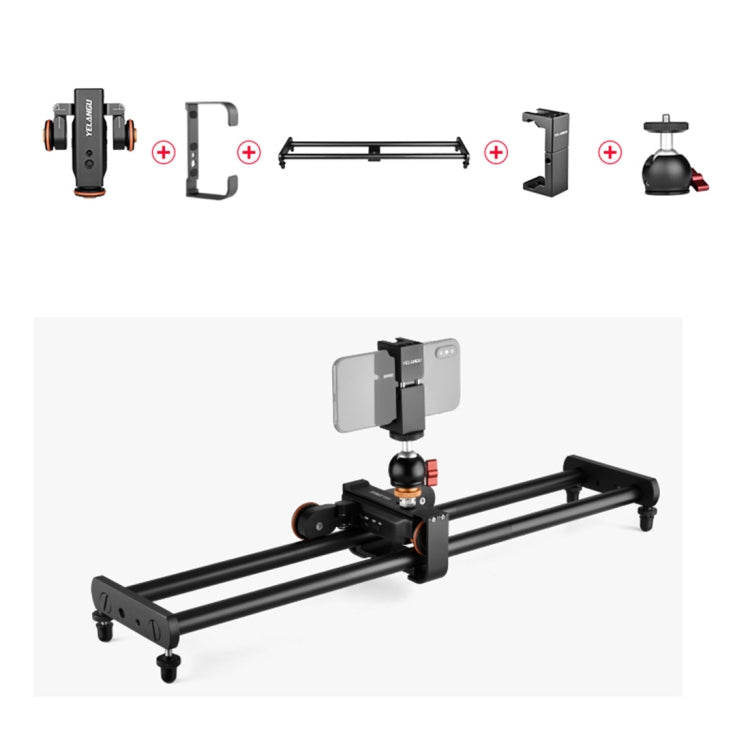 YELANGU L60E 60cm Slide Rail Track + L4 3-Wheel Video Dolly with Phone Clamp & Ballhead - Camera Slider by YELANGU | Online Shopping UK | buy2fix