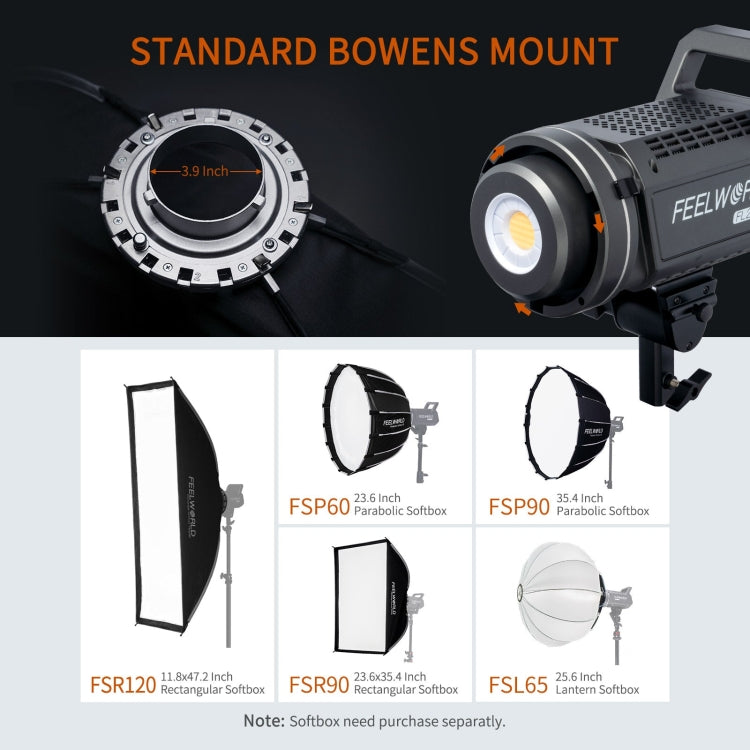 FEELWORLD FL225B 225W Bi-color Point Source Video Light, Bluetooth APP Control (EU Plug) - Shoe Mount Flashes by FEELWORLD | Online Shopping UK | buy2fix