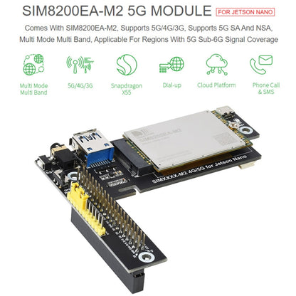 Waveshare SIM8200EA-M2 5G Snapdragon X55 Multi Mode Multi Band 5G/4G/3G Module Expand Board for Jetson Nano, US Plug - Modules Expansions Accessories by WAVESHARE | Online Shopping UK | buy2fix