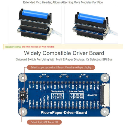 Waveshare 2.9 inch 296 x 128 Pixel Black / White Flexible E-Paper E-Ink Display Module for Raspberry Pi Pico, SPI Interface - Modules Expansions Accessories by WAVESHARE | Online Shopping UK | buy2fix