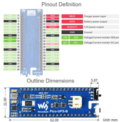 Waveshare UPS Module Uninterruptible Power Supply 600mAh Li-Po Battery Module Stackable Board for Raspberry Pi Pico - Modules Expansions Accessories by WAVESHARE | Online Shopping UK | buy2fix