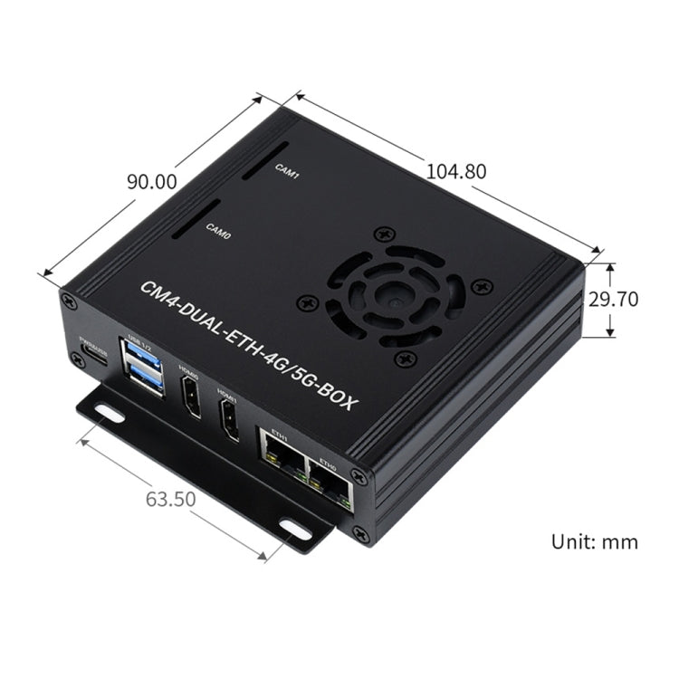 Waveshare Dual Gigabit Ethernet 5G/4G Computer Box with Cooling Fan for Raspberry Pi CM4(EU Plug) - Mini PC Accessories by WAVESHARE | Online Shopping UK | buy2fix