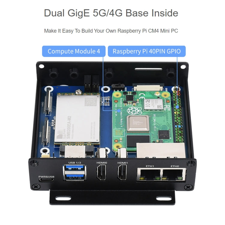 Waveshare Dual Gigabit Ethernet 5G/4G Computer Box with Cooling Fan for Raspberry Pi CM4(EU Plug) - Mini PC Accessories by WAVESHARE | Online Shopping UK | buy2fix