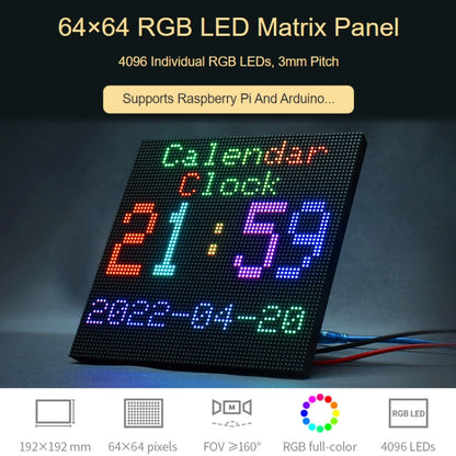 Waveshare RGB Full-Color LED Matrix Panel, 3mm Pitch, 64 x 64 Pixels, Adjustable Brightness - Consumer Electronics by WAVESHARE | Online Shopping UK | buy2fix