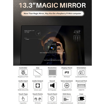 Waveshare 13.3 inch Magic Mirror, Voice Assistant, Touch Control(UK Plug) - Consumer Electronics by WAVESHARE | Online Shopping UK | buy2fix