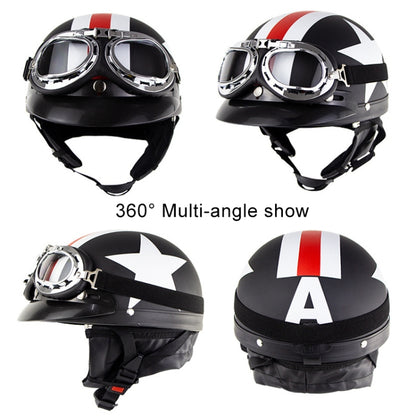 Soman Electromobile Motorcycle Half Face Helmet Retro Harley Helmet with Goggles(Matte Black UK Flag) -  by SOMAN | Online Shopping UK | buy2fix