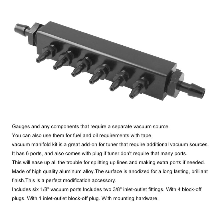 Car Aluminum Alloy Vacuum Manifold Kits 6 Port 1/8 NPT Turbo Wastegate Boost Block Intake Manifold Universal Modification Accessory - In Car by buy2fix | Online Shopping UK | buy2fix
