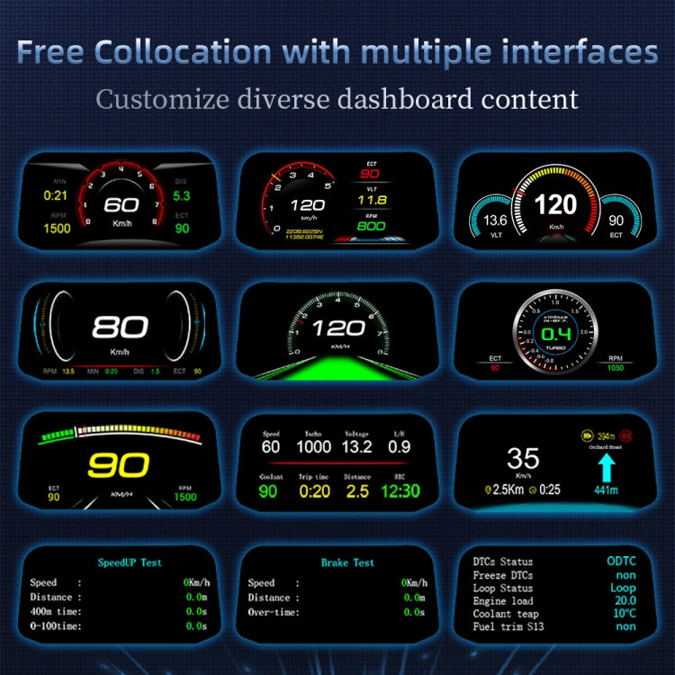 C3 OBD2 + GPS Mode Car Head-up Display HUD Overspeed / Speed / Water Temperature Too High / Voltage Too Low / Engine Failure Alarm / Fatigue Driving Reminder / Navigation Function -  by buy2fix | Online Shopping UK | buy2fix