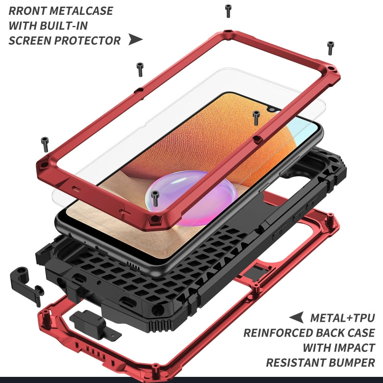 For Samsung Galaxy A32 4G R-JUST Waterproof Shockproof Dustproof Metal + Silicone Protective Case with Holder(Red) - Galaxy Phone Cases by R-JUST | Online Shopping UK | buy2fix