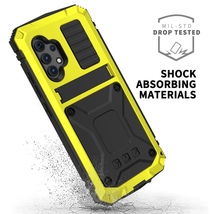 For Samsung Galaxy A32 4G R-JUST Waterproof Shockproof Dustproof Metal + Silicone Protective Case with Holder(Yellow) - Galaxy Phone Cases by R-JUST | Online Shopping UK | buy2fix