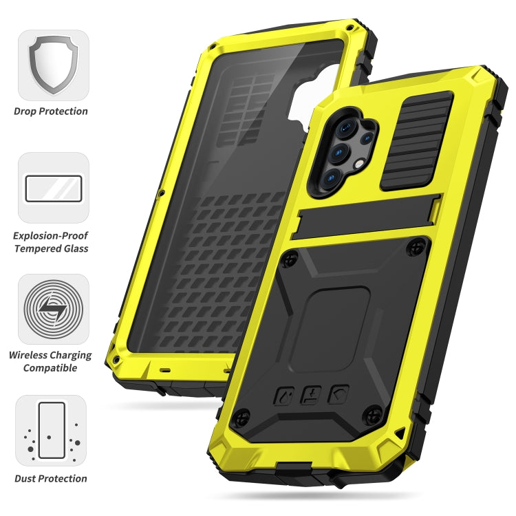 For Samsung Galaxy A32 4G R-JUST Waterproof Shockproof Dustproof Metal + Silicone Protective Case with Holder(Yellow) - Galaxy Phone Cases by R-JUST | Online Shopping UK | buy2fix