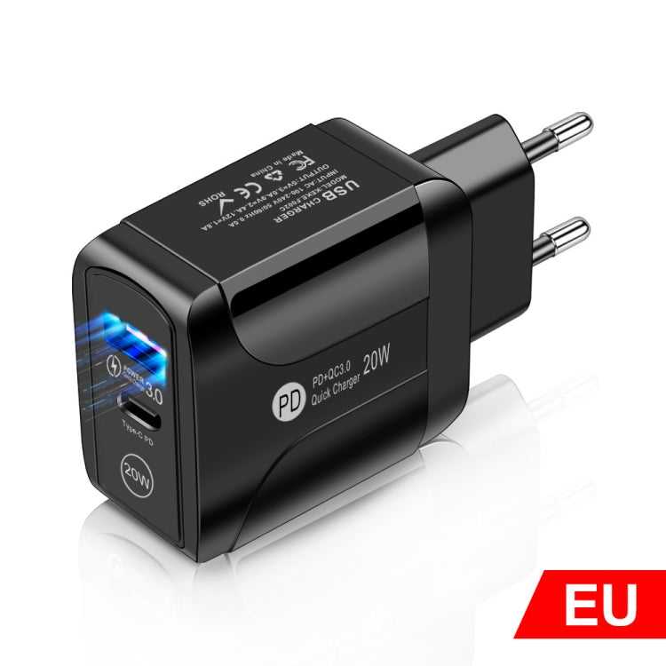 FLOVEME 210BL2007 PD 20W QC3.0 Phone Fast Charger Power Adapter, Plug Type:EU Plug(Black) - Apple Accessories by FLOVEME | Online Shopping UK | buy2fix