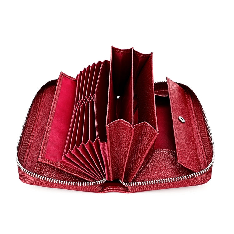 RFID Lychee Texture Fashion Organ Clutch Ladies Zipper Long Change Bag(Red Wine) - Antimagnetic RFID Package by buy2fix | Online Shopping UK | buy2fix