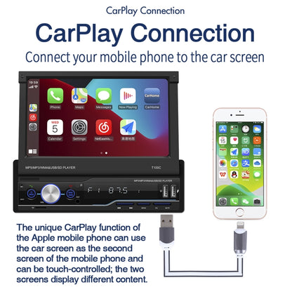 T100C 7 inch Manually Retractable Screen Car MP5 Player Radio, Support Mirror Link & FM & TF Card & USB & Bluetooth Hand-free Calling & Reversing Trajectory System & CayPlay Connection - In Car by buy2fix | Online Shopping UK | buy2fix
