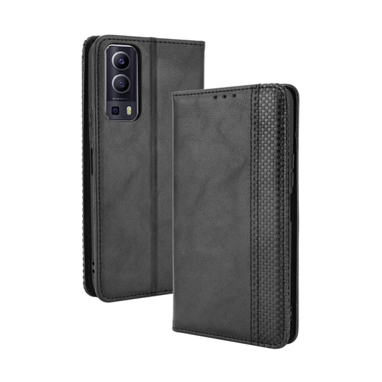 For vivo Y72 5G / iQOO Z3 5G Magnetic Buckle Retro Crazy Horse Texture Horizontal Flip Leather Case with Holder & Card Slots & Photo Frame(Black) - vivo Cases by buy2fix | Online Shopping UK | buy2fix