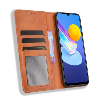 For vivo Y72 5G / iQOO Z3 5G Magnetic Buckle Retro Crazy Horse Texture Horizontal Flip Leather Case with Holder & Card Slots & Photo Frame(Brown) - vivo Cases by buy2fix | Online Shopping UK | buy2fix