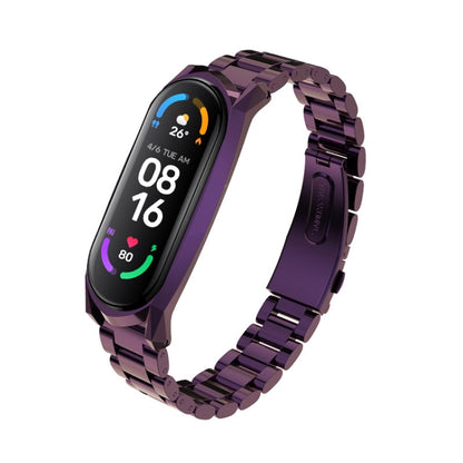 For Xiaomi Mi Band 6 / 5 / 4 / 3 Mijobs Three Beads Metal GT Stainless Steel Watch Band(Purple) - Watch Bands by MIJOBS | Online Shopping UK | buy2fix