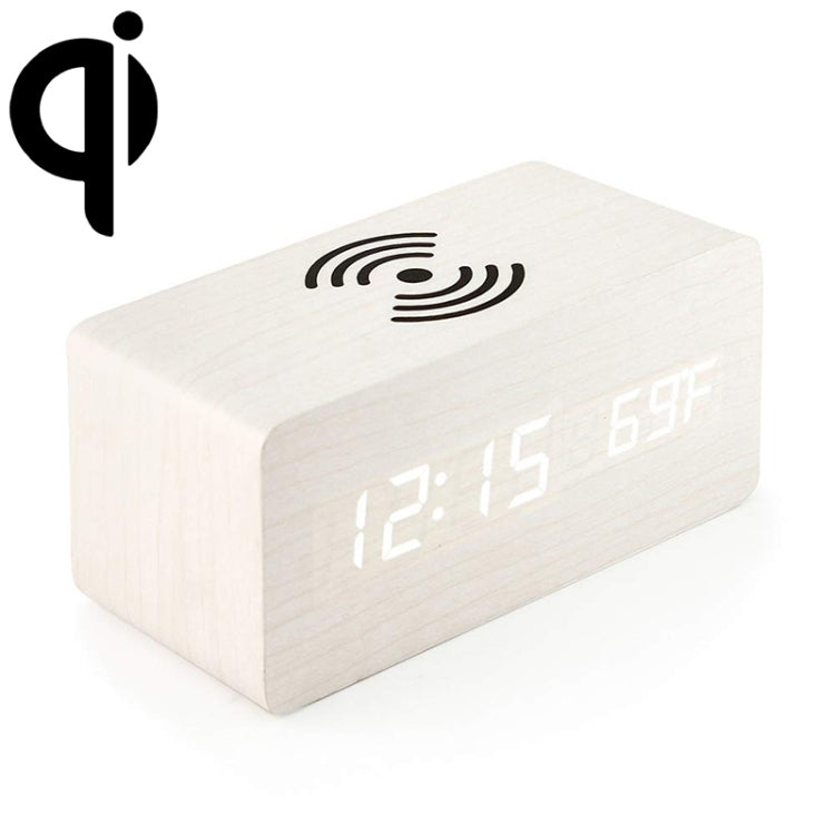 KD8801 5W Wooden Creative Wireless Charger LED Mirror Digital Display Sub-alarm Clock, Regular Style(White Wood White Characters) - Apple Accessories by buy2fix | Online Shopping UK | buy2fix