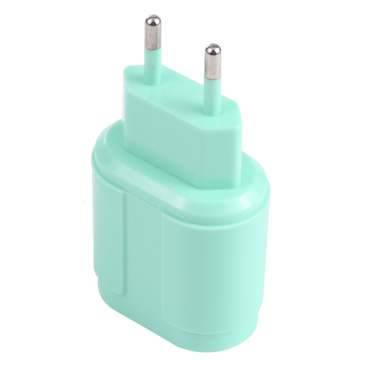 13-22 2.1A Dual USB Macarons Travel Charger, EU Plug(Green) - Mobile Accessories by buy2fix | Online Shopping UK | buy2fix