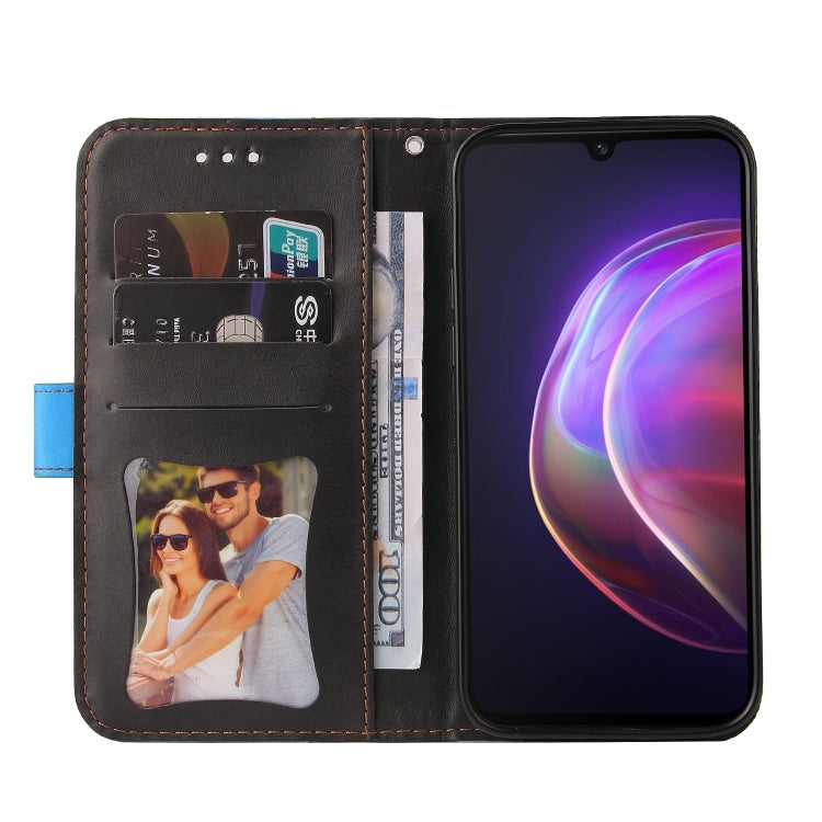 For vivo V21 4G / 5G Business Stitching-Color Horizontal Flip PU Leather Case with Holder & Card Slots & Photo Frame(Blue) - vivo Cases by buy2fix | Online Shopping UK | buy2fix