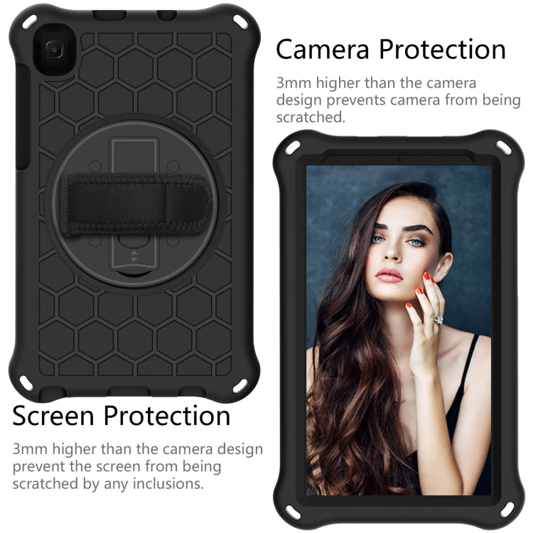 For Samsung Galaxy Tab A7 Lite 8.7 2021 T220 / T225 360 Degree Rotation Honeycomb Shockproof Silicone PC Protective Case with Holder & Shoulder Strap & Hand Strap(Black) - Tab A7 Lite T220 / T225 by buy2fix | Online Shopping UK | buy2fix