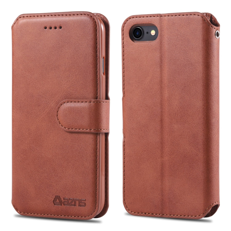 For iPhone 7 / 8 AZNS Calf Texture Magnetic Horizontal Flip PU Leather Case with Holder & Card Slots & Photo Frame(Brown) - iPhone SE 2022 / 2020 / 8 / 7 Cases by AZNS | Online Shopping UK | buy2fix