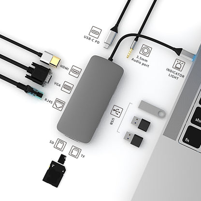 Basix BL10V 10 in 1 USB-C / Type-C to RJ45 + VGA + HDMI + 3.5mm AUX + SD / TF Card Slot + PD USB-C / Type-C + USB 3.0 + 2 USB 2.0 Ports Docking Station HUB - USB HUB by basix | Online Shopping UK | buy2fix