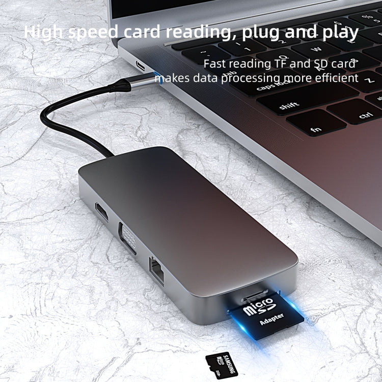 Basix BL10V 10 in 1 USB-C / Type-C to RJ45 + VGA + HDMI + 3.5mm AUX + SD / TF Card Slot + PD USB-C / Type-C + USB 3.0 + 2 USB 2.0 Ports Docking Station HUB - USB HUB by basix | Online Shopping UK | buy2fix