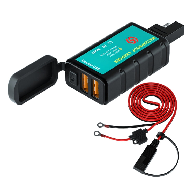 WUPP ZH-1422C3 Motorcycle Square Dual USB Fast Charging Charger with Switch + Integrated SAE Socket + 1.4m OT Terminal Cable - Battery Charger by WUPP | Online Shopping UK | buy2fix